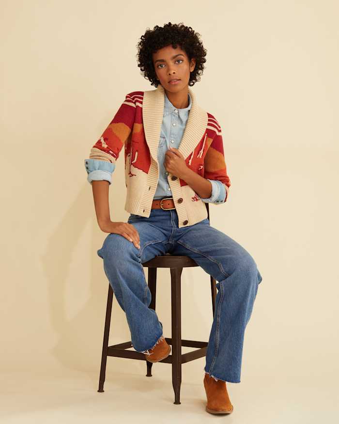 WOMEN'S WESTERN SCENIC COTTON CARDIGAN